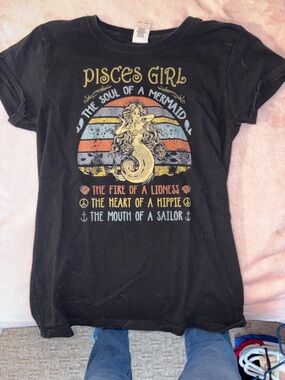 Gildan Black Graphic Tee with Yellow and Light Blue Print